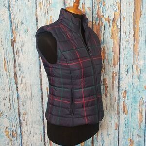 Loft Navy Plaid Puffer Vest